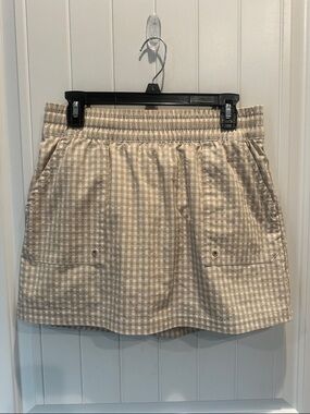 adidas Beige Gingham Elastic-Waist Mini Skirt